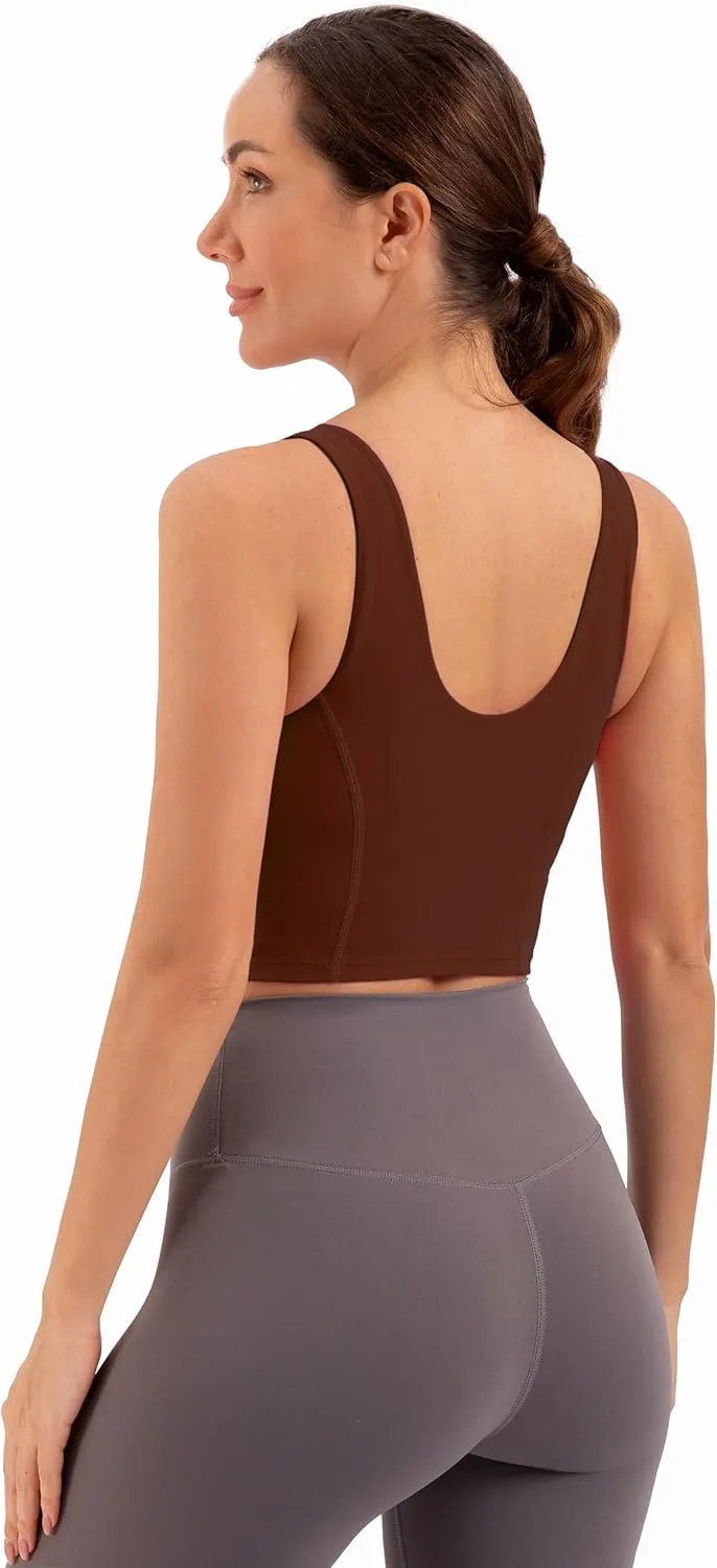 MathCat Sports Bras for Women - Scoop Neck U Back Padded Low Impact Workout Yoga Bra with Built in Bra