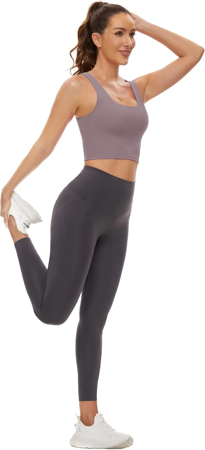 MathCat Sports Bras for Women - Scoop Neck U Back Padded Low Impact Workout Yoga Bra with Built in Bra