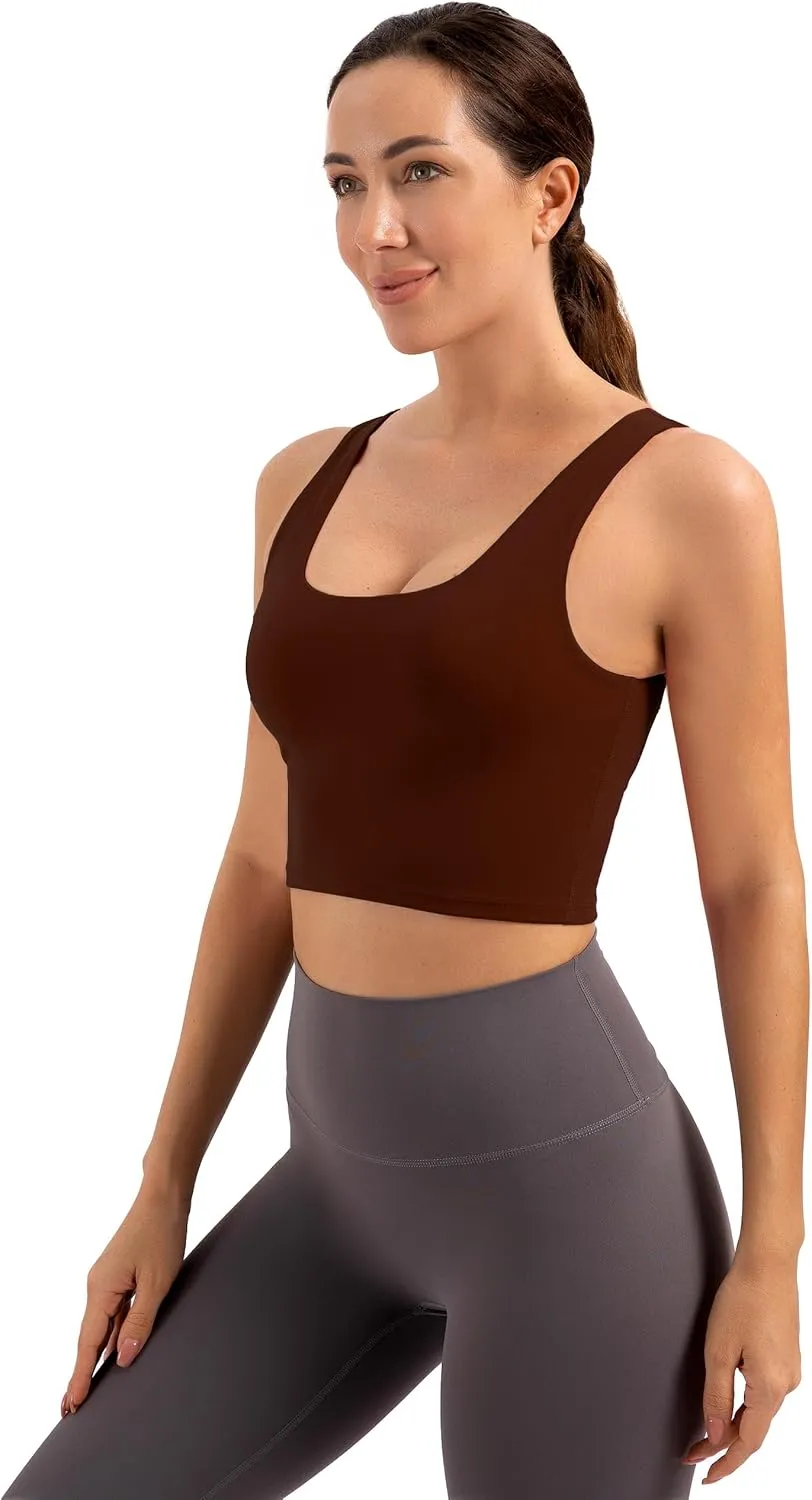 MathCat Sports Bras for Women - Scoop Neck U Back Padded Low Impact Workout Yoga Bra with Built in Bra