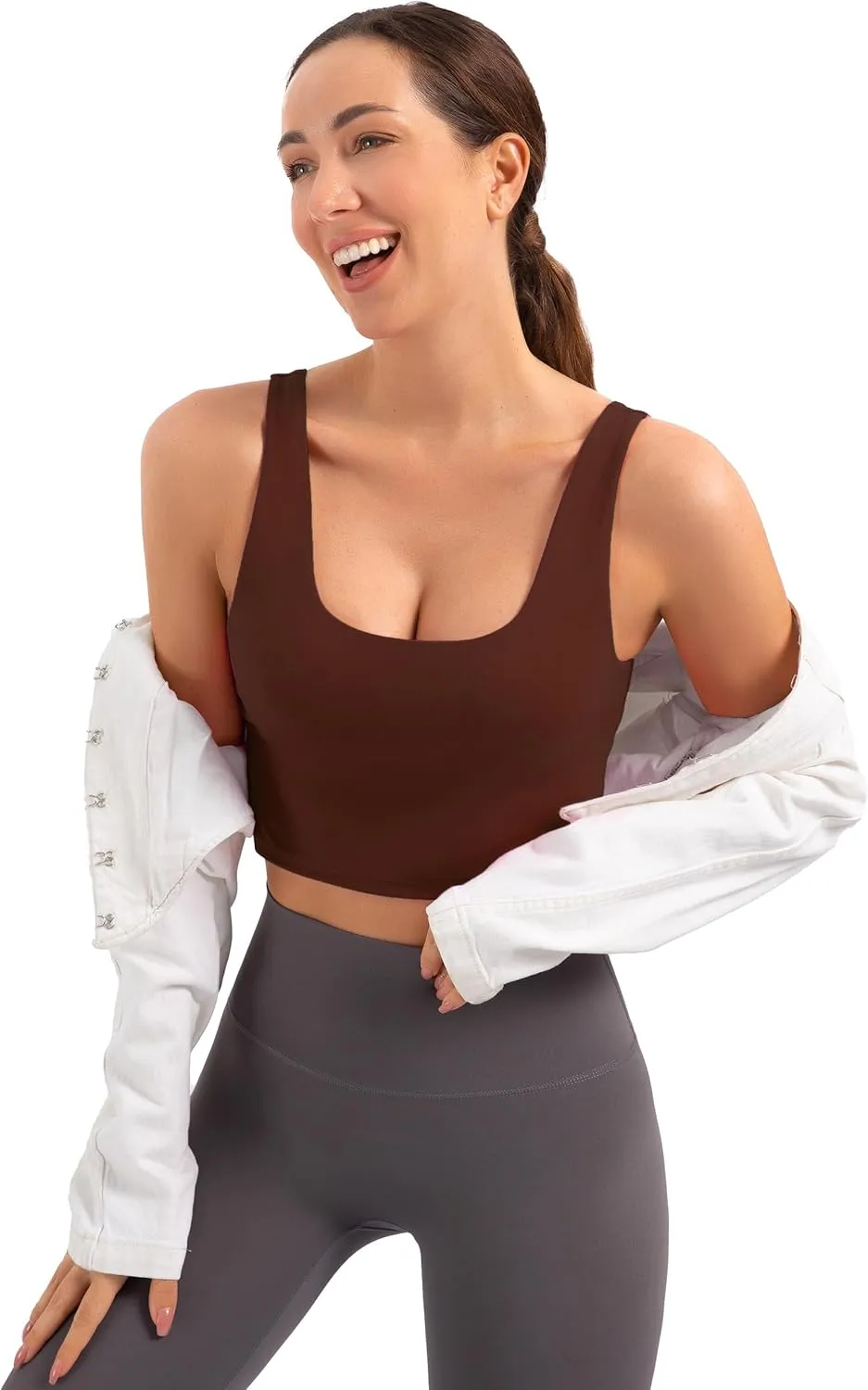 MathCat Sports Bras for Women - Scoop Neck U Back Padded Low Impact Workout Yoga Bra with Built in Bra