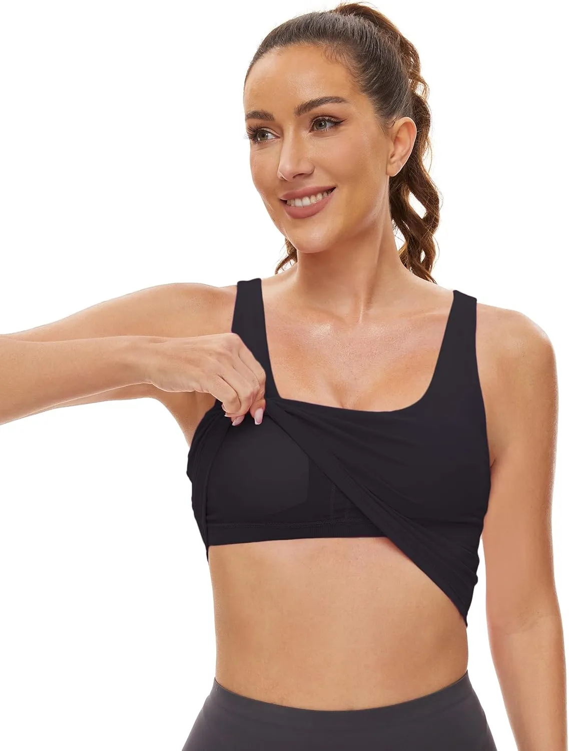 MathCat Sports Bras for Women - Scoop Neck U Back Padded Low Impact Workout Yoga Bra with Built in Bra