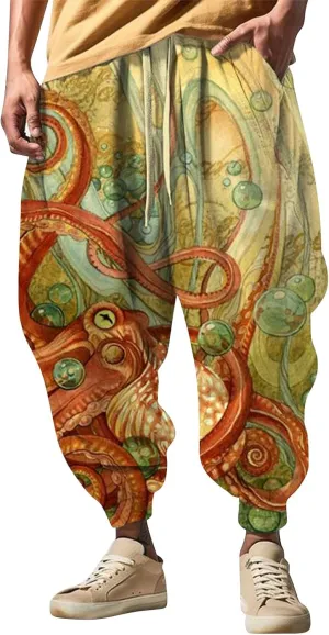 Men Hippie Harem Pants Men's Autumn Fun Print Fashion Street Feel Casual Sweatpants Hiking Outdoor Twill Track Pants
