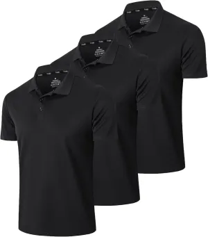Men’s 3 Pack Polo Shirt Moisture Wicking Quick Dry Performance Athletic Short Sleeve Golf Shirt