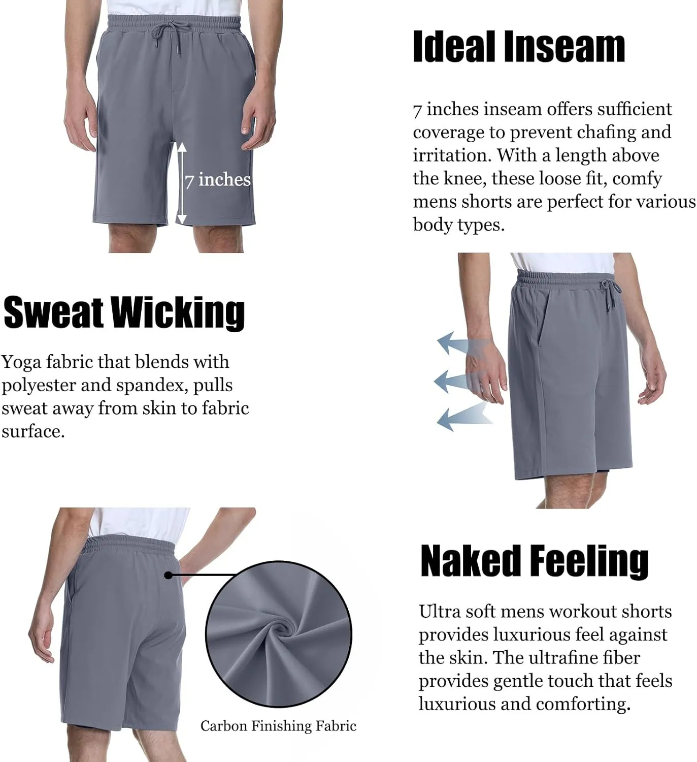 Mens Athletic Shorts Stretchy Workout Shorts Quick Dry Shorts for Gym Running Basketball Casual 7 inch