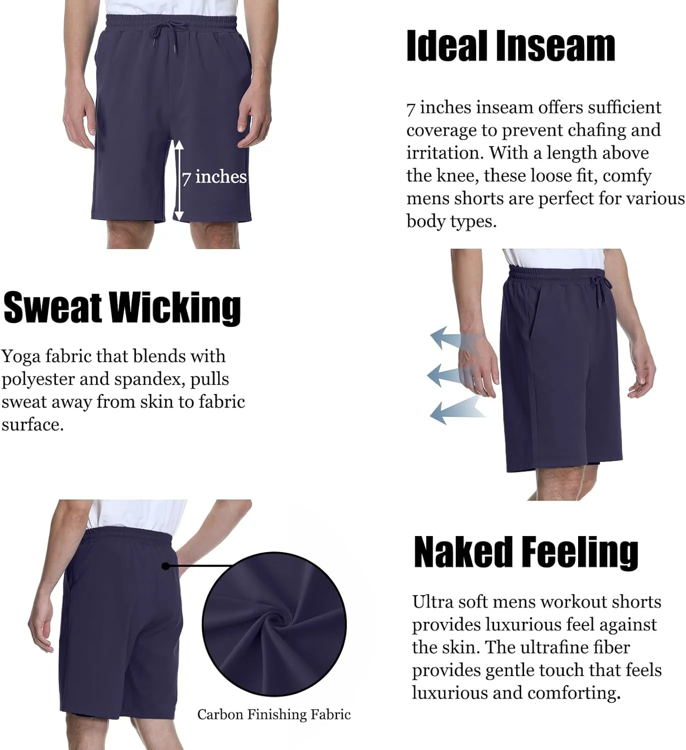 Mens Athletic Shorts Stretchy Workout Shorts Quick Dry Shorts for Gym Running Basketball Casual 7 inch