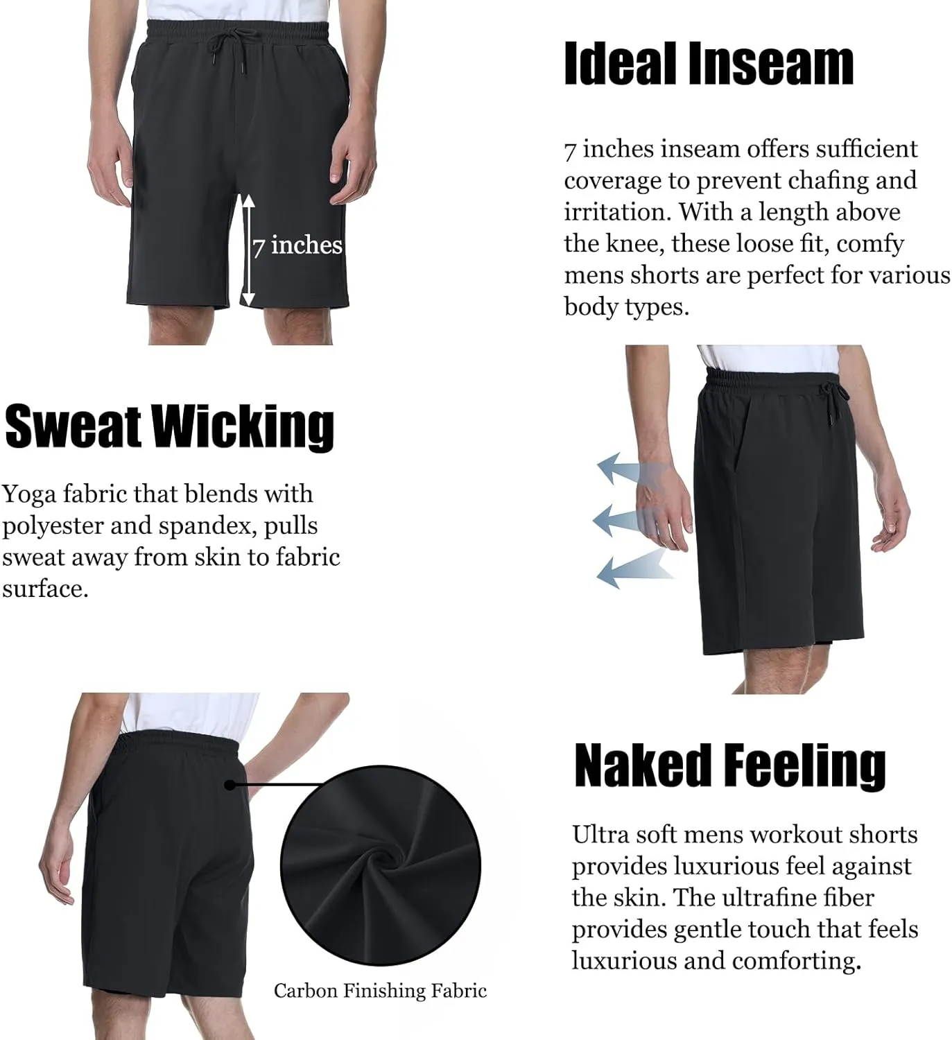Mens Athletic Shorts Stretchy Workout Shorts Quick Dry Shorts for Gym Running Basketball Casual 7 inch