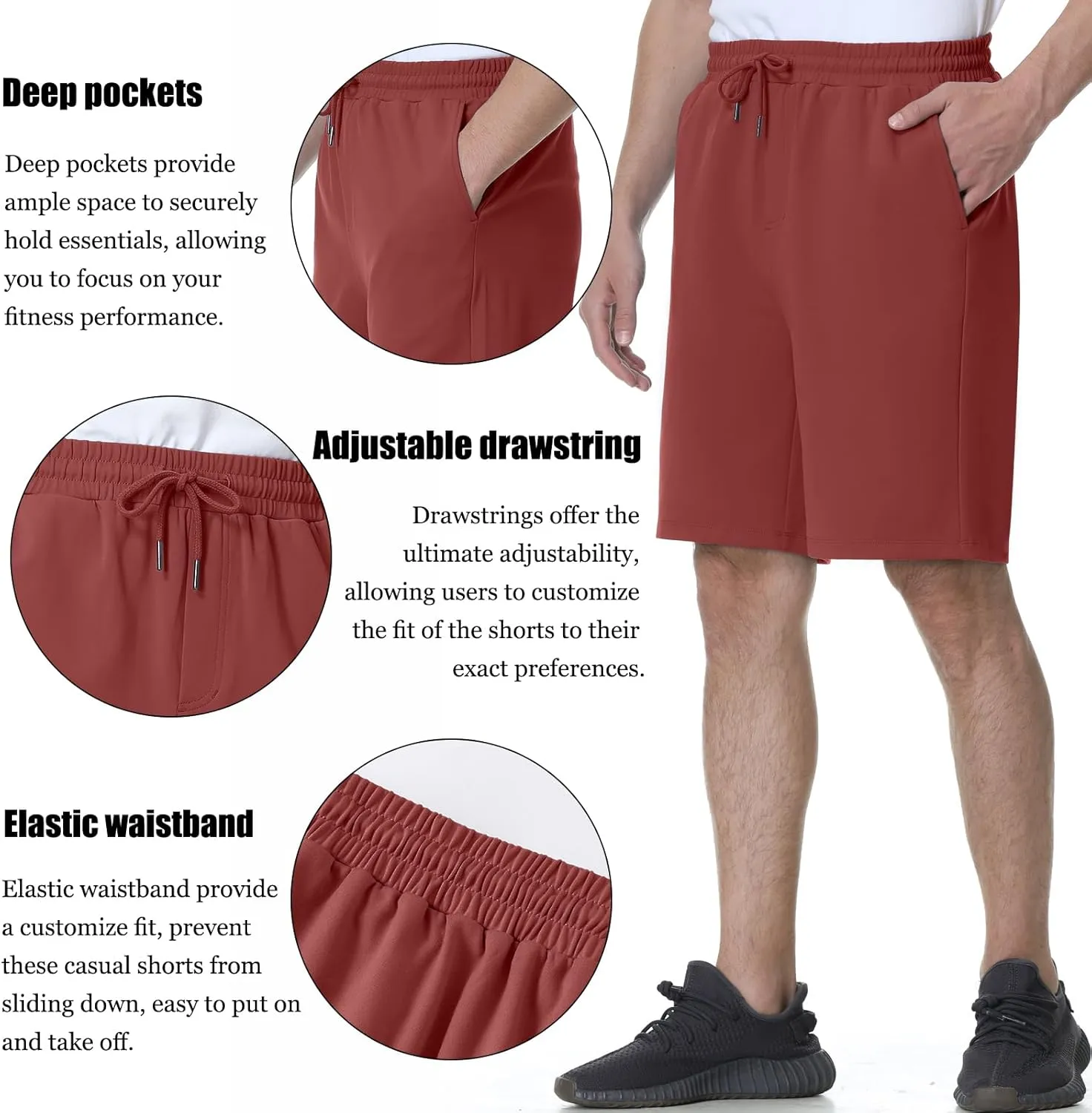 Mens Athletic Shorts Stretchy Workout Shorts Quick Dry Shorts for Gym Running Basketball Casual 7 inch