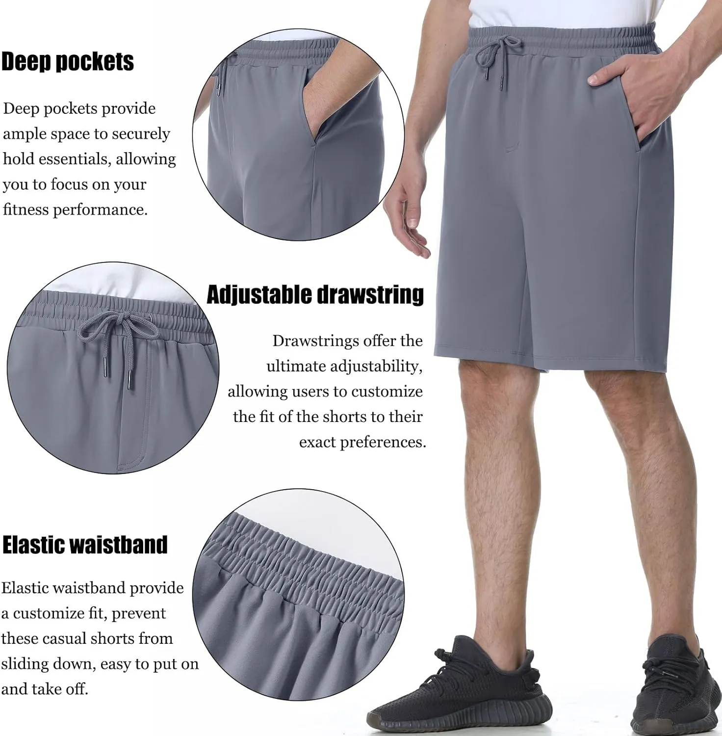 Mens Athletic Shorts Stretchy Workout Shorts Quick Dry Shorts for Gym Running Basketball Casual 7 inch