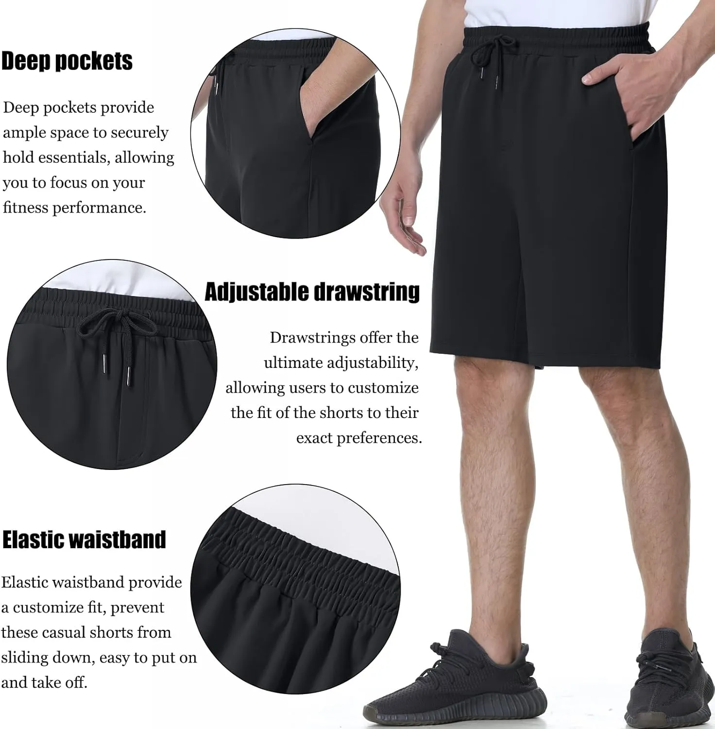 Mens Athletic Shorts Stretchy Workout Shorts Quick Dry Shorts for Gym Running Basketball Casual 7 inch