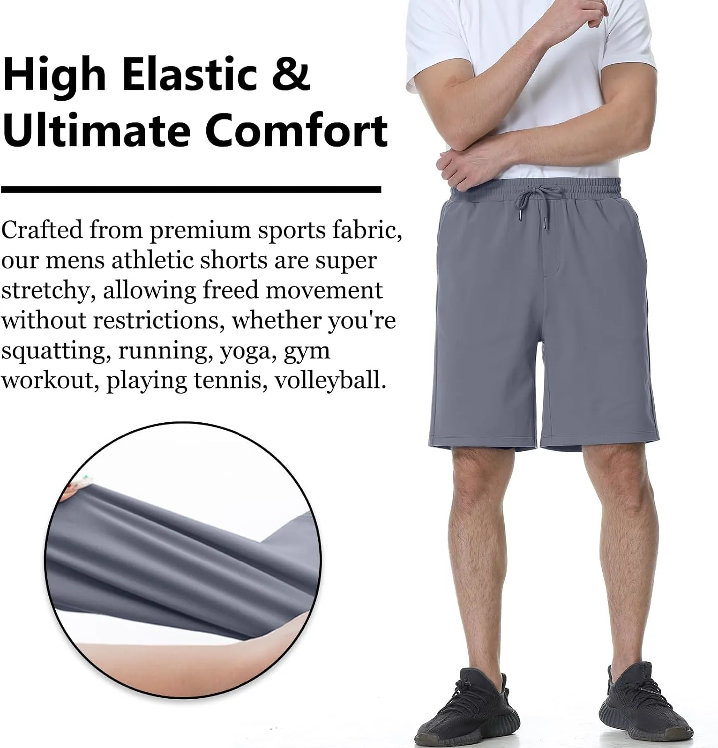 Mens Athletic Shorts Stretchy Workout Shorts Quick Dry Shorts for Gym Running Basketball Casual 7 inch