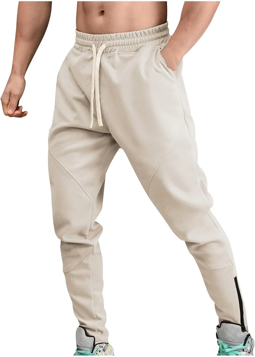 Mens Athletic Workout Sweatpants Ankle Zip Gym Joggers Elastic Waist Fleece Lined Tapered Jogging Pants with Pockets