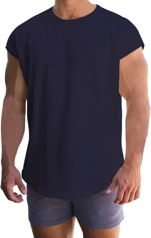 Mens Cap Sleeve Gym Tank Top Bodybuilding Athletic Muscle Cut Off T-Shirt Loose Fit Summer Quick Dry Beach Undershirt