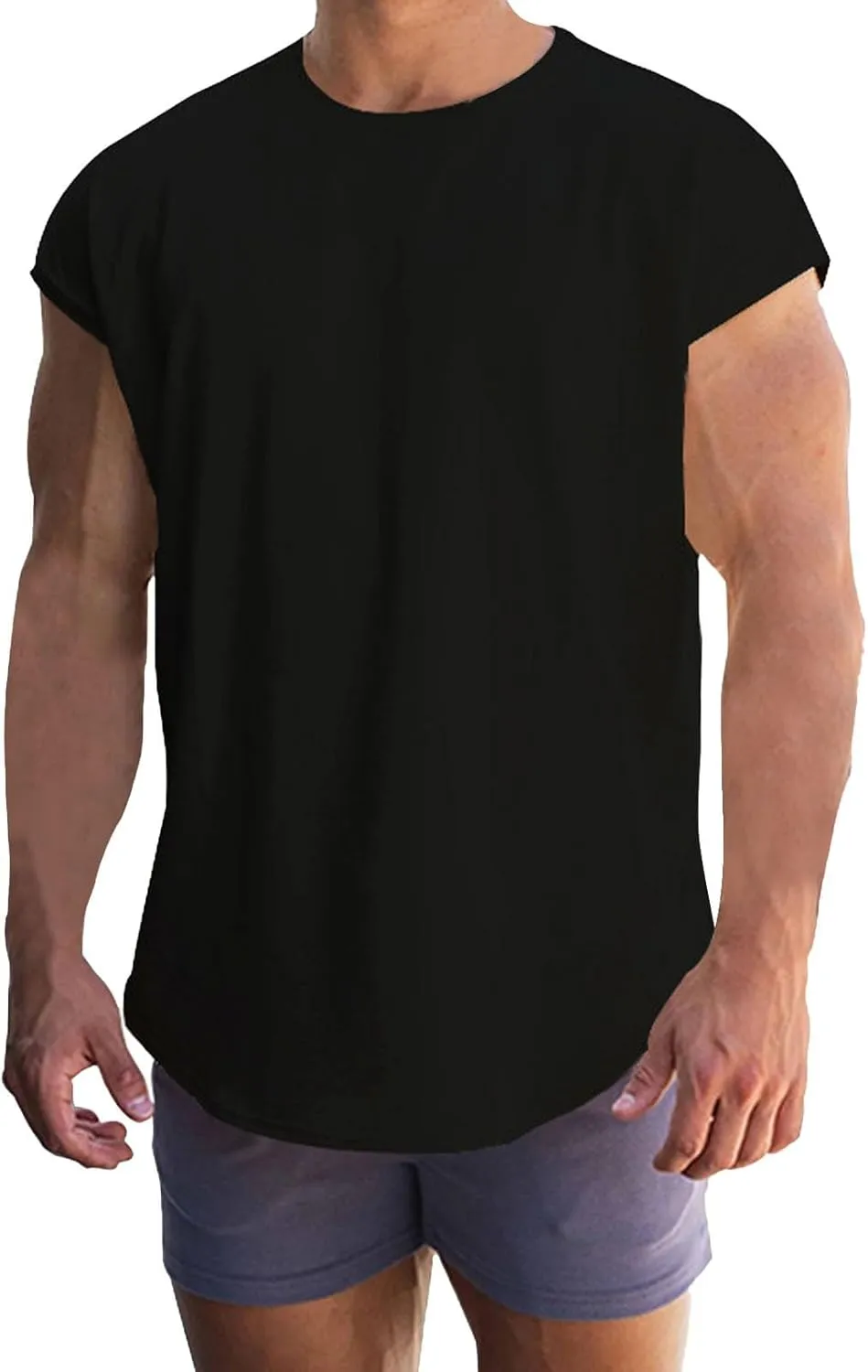 Mens Cap Sleeve Gym Tank Top Bodybuilding Athletic Muscle Cut Off T-Shirt Loose Fit Summer Quick Dry Beach Undershirt