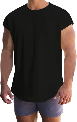 Mens Cap Sleeve Gym Tank Top Bodybuilding Athletic Muscle Cut Off T-Shirt Loose Fit Summer Quick Dry Beach Undershirt