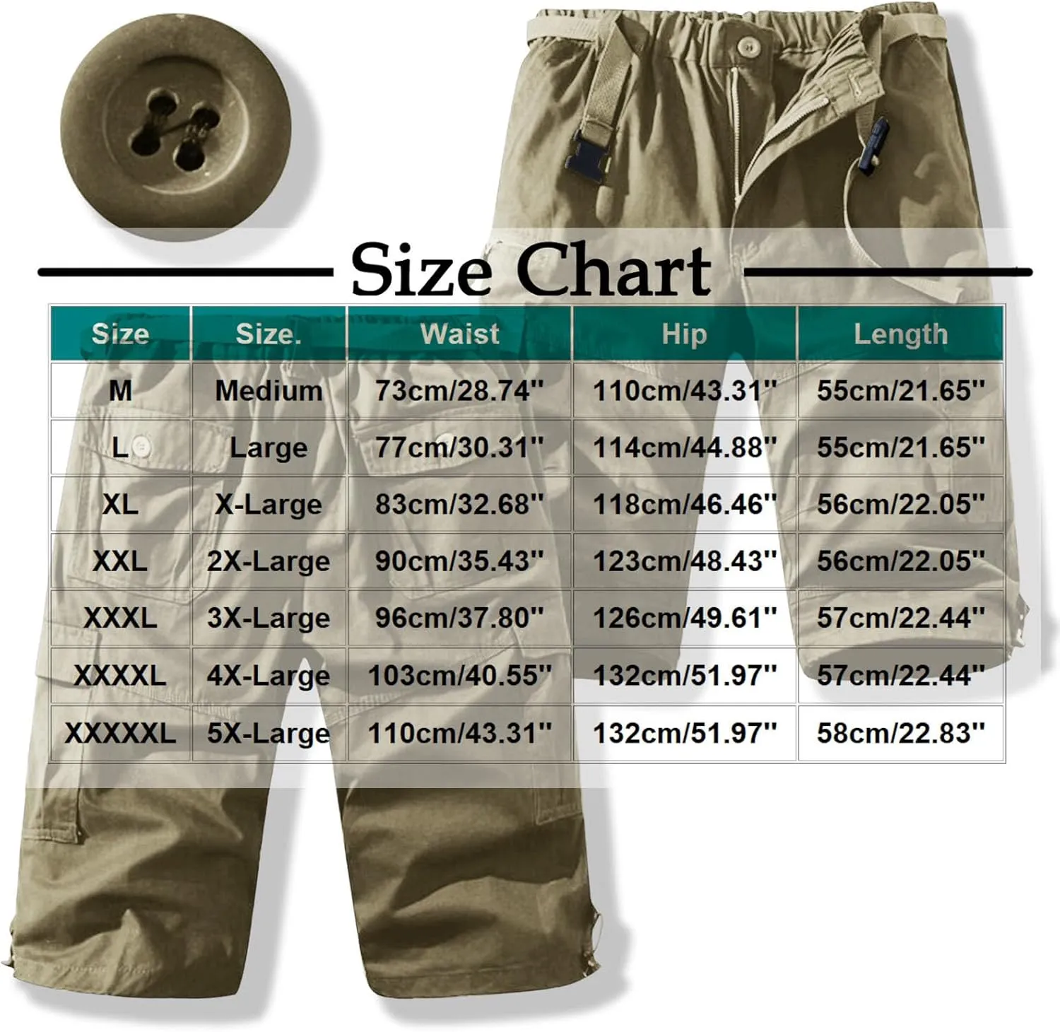 Mens Cargo Shorts Casual Button Plus Size Loose Bottoms with Multiple Pockets Flowy Classic Outdoor Work Shorts