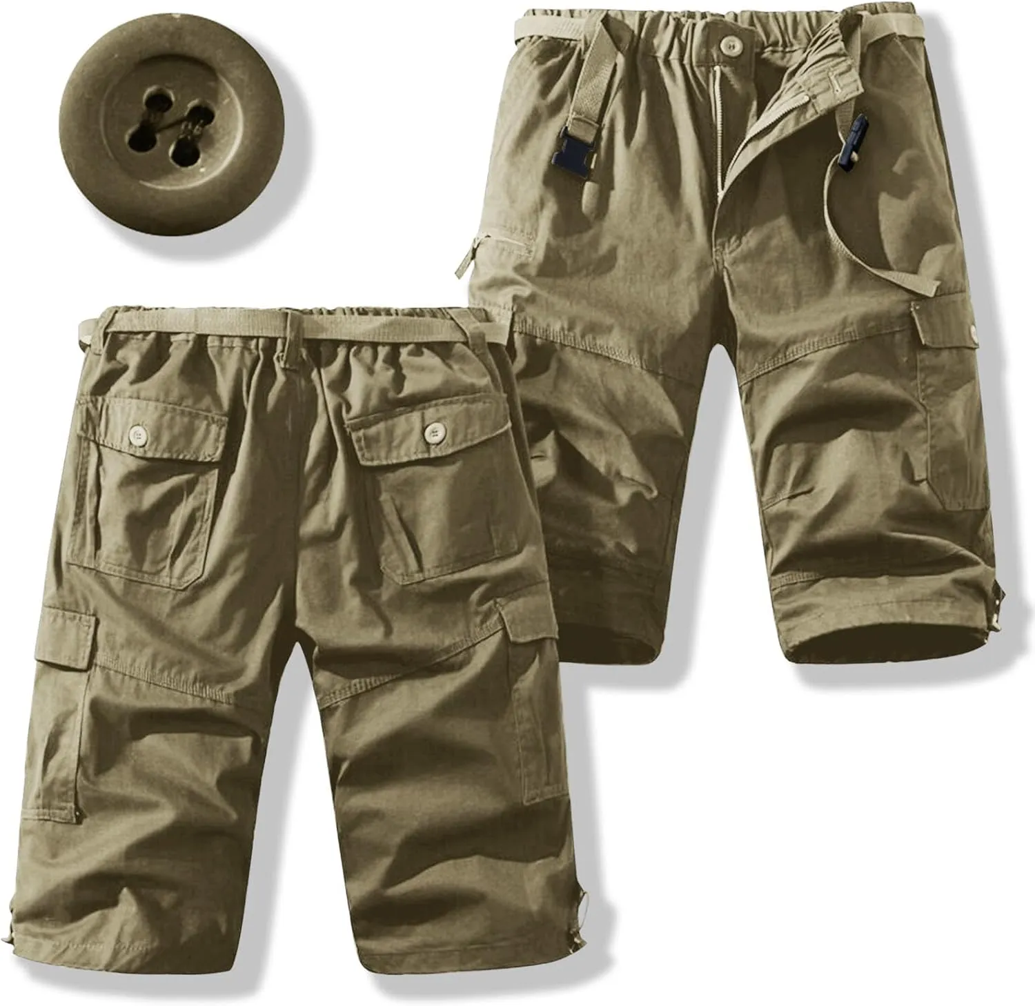 Mens Cargo Shorts Casual Button Plus Size Loose Bottoms with Multiple Pockets Flowy Classic Outdoor Work Shorts