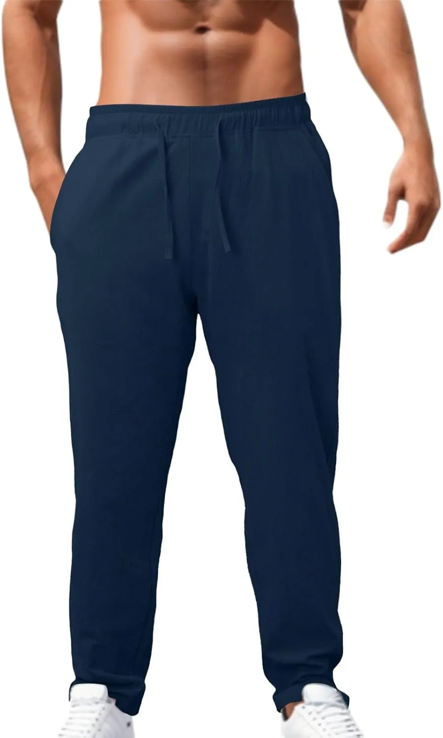 Mens Casual Pants Summer Cotton Linen Beach Pants Classic Solid Color Trousers Lounge Pant Hiking Gym Joggers