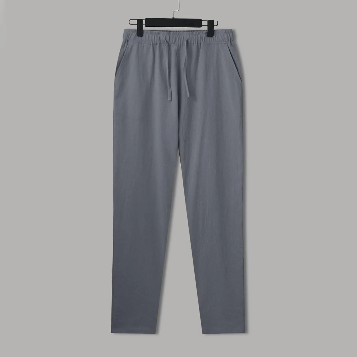 Mens Casual Pants Summer Cotton Linen Beach Pants Classic Solid Color Trousers Lounge Pant Hiking Gym Joggers