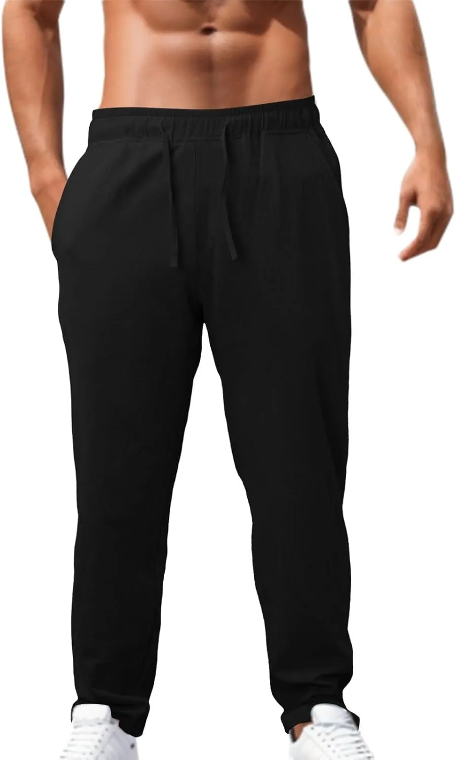 Mens Casual Pants Summer Cotton Linen Beach Pants Classic Solid Color Trousers Lounge Pant Hiking Gym Joggers