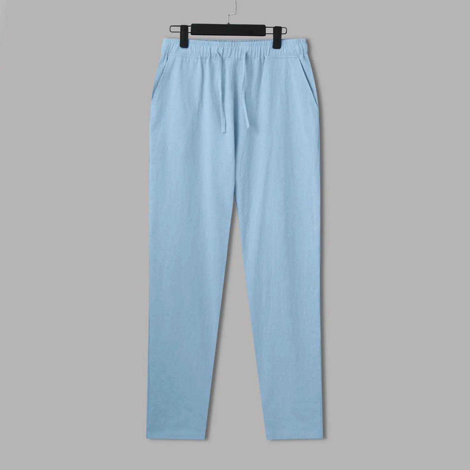 Mens Casual Pants Summer Cotton Linen Beach Pants Classic Solid Color Trousers Lounge Pant Hiking Gym Joggers