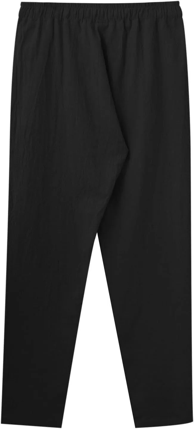 Mens Casual Pants Summer Cotton Linen Beach Pants Classic Solid Color Trousers Lounge Pant Hiking Gym Joggers