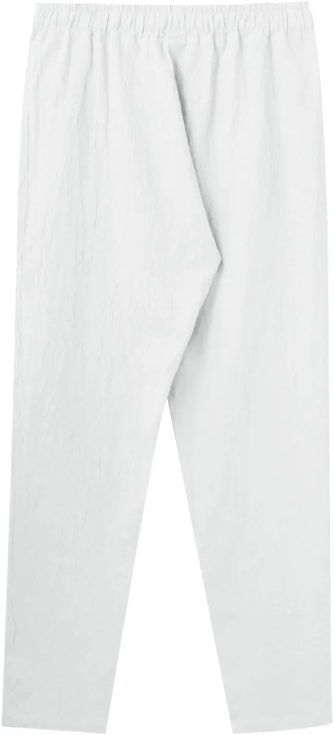 Mens Casual Pants Summer Cotton Linen Beach Pants Classic Solid Color Trousers Lounge Pant Hiking Gym Joggers