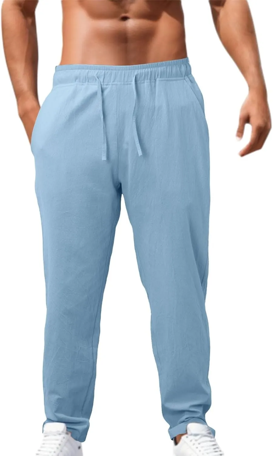 Mens Casual Pants Summer Cotton Linen Beach Pants Classic Solid Color Trousers Lounge Pant Hiking Gym Joggers