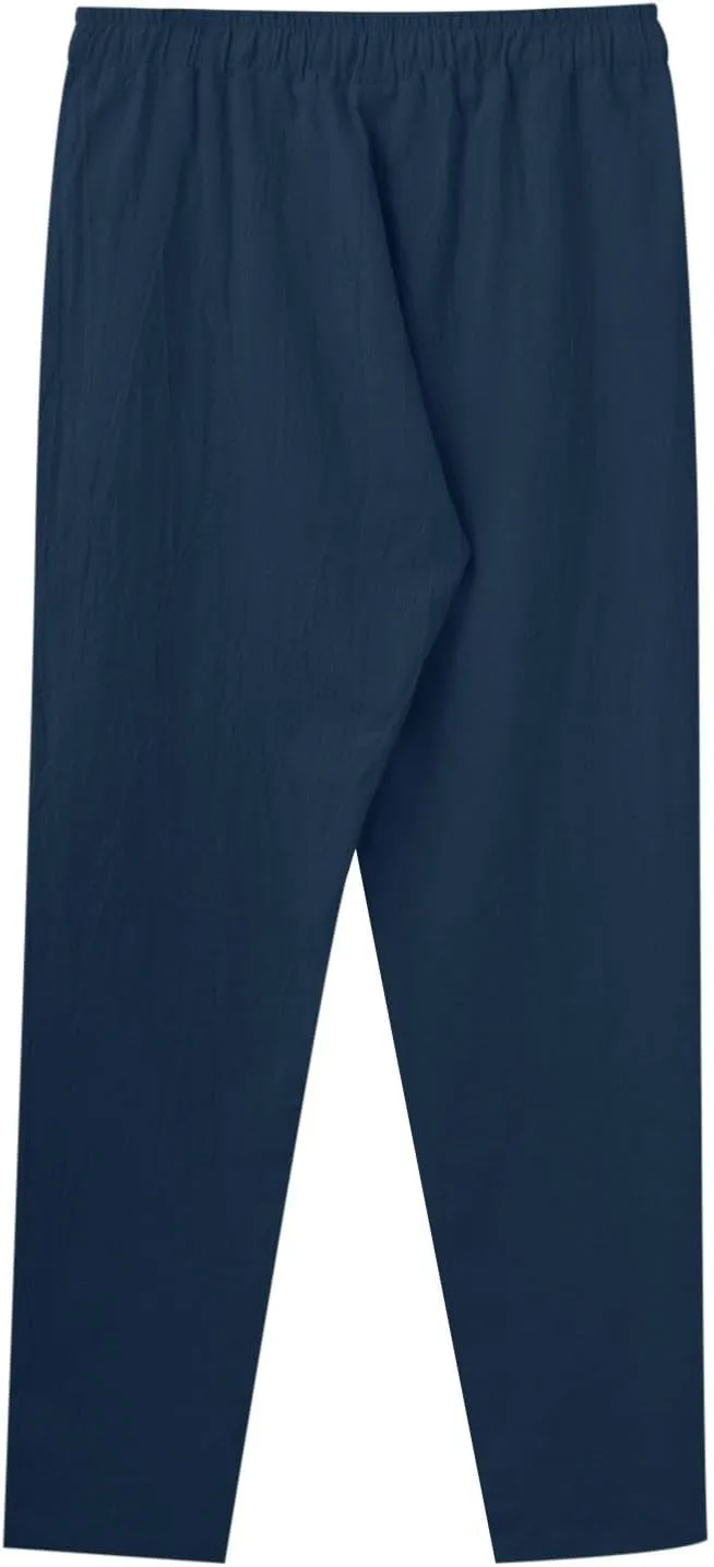 Mens Casual Pants Summer Cotton Linen Beach Pants Classic Solid Color Trousers Lounge Pant Hiking Gym Joggers