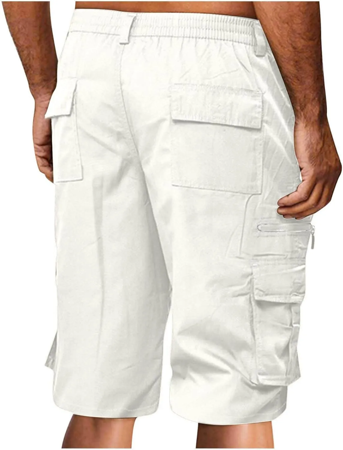 Mens Elastic Waist Cargo Shorts,2024 Summer Casual Bermuda Shorts with Pockets Trendy, Large
