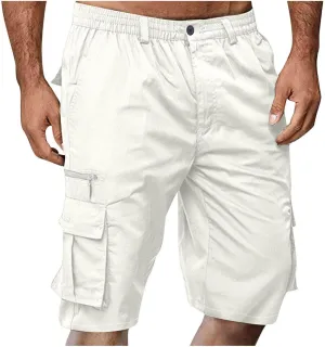 Mens Elastic Waist Cargo Shorts,2024 Summer Casual Bermuda Shorts with Pockets Trendy, Large