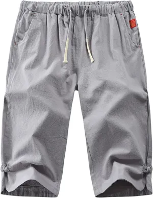 Mens Elastic Waist Drawstring Workout Gym Joggers 3/4 Shorts Summer Casual Sweat Short Pants with Pockets