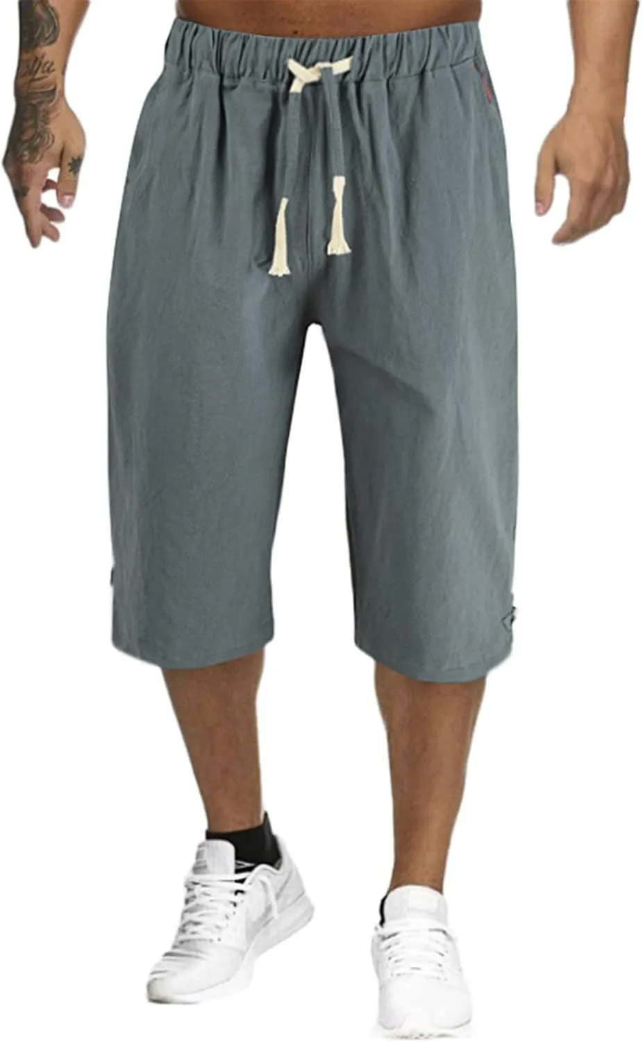 Mens Elastic Waist Drawstring Workout Gym Joggers 3/4 Shorts Summer Casual Sweat Short Pants with Pockets