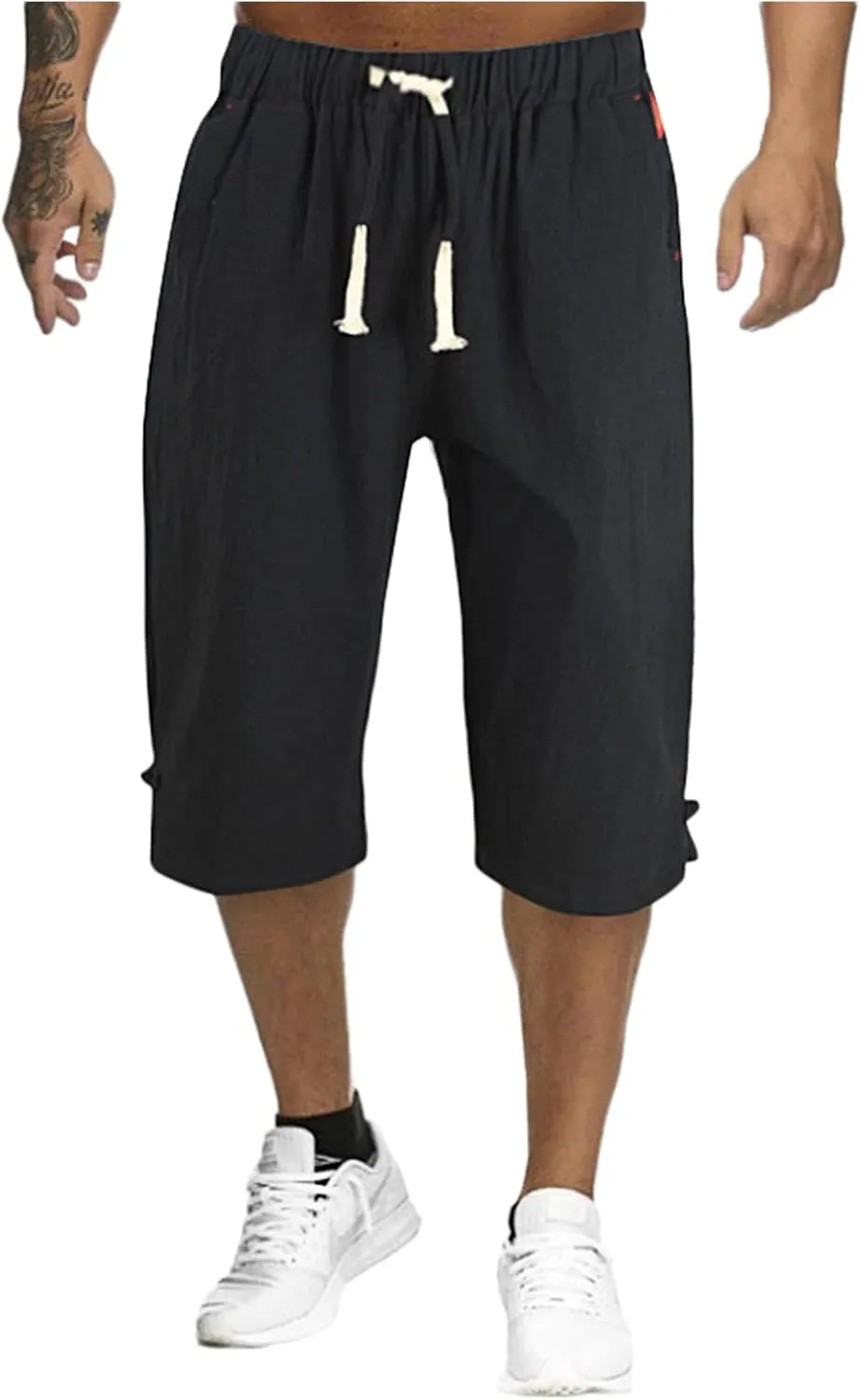 Mens Elastic Waist Drawstring Workout Gym Joggers 3/4 Shorts Summer Casual Sweat Short Pants with Pockets
