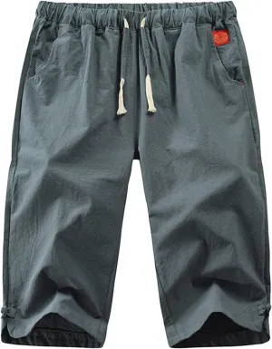 Mens Elastic Waist Drawstring Workout Gym Joggers 3/4 Shorts Summer Casual Sweat Short Pants with Pockets
