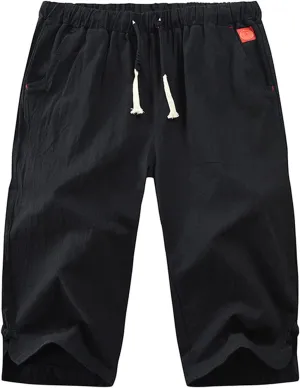 Mens Elastic Waist Drawstring Workout Gym Joggers 3/4 Shorts Summer Casual Sweat Short Pants with Pockets