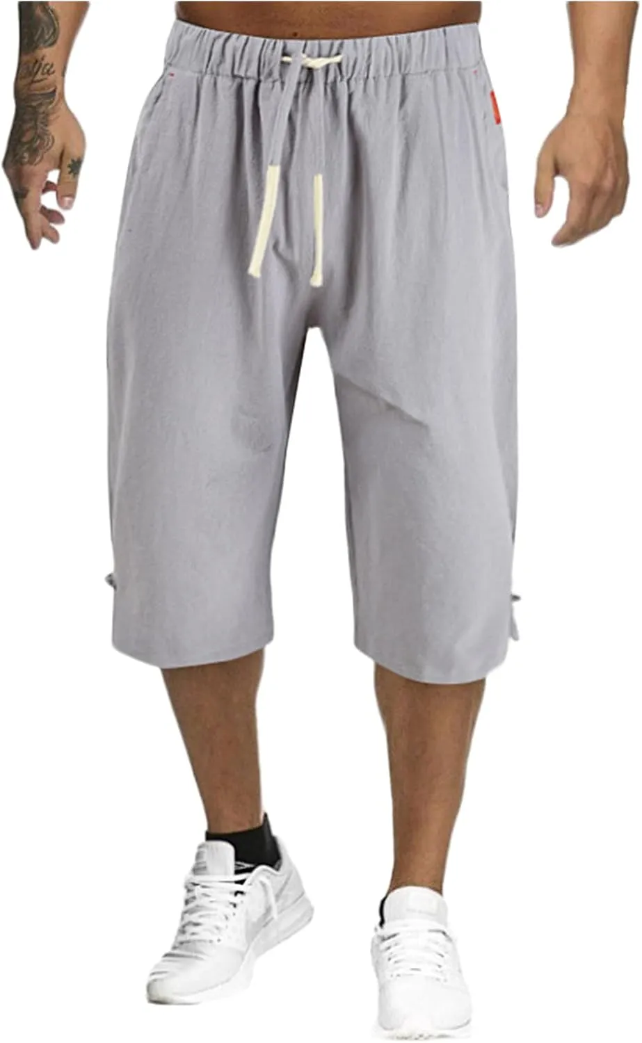 Mens Elastic Waist Drawstring Workout Gym Joggers 3/4 Shorts Summer Casual Sweat Short Pants with Pockets