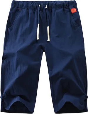 Mens Elastic Waist Drawstring Workout Gym Joggers 3/4 Shorts Summer Casual Sweat Short Pants with Pockets