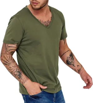 Mens Fitness V Neck Tshirts Plus Size Quick Dry Short Sleeve Stretch Casual Training Tops Workout Gym Running Muscle Shirts