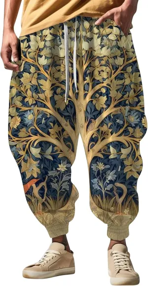 Men's Harem Drawstring Pants Men's Autumn Fun Print Fashion Street Feel Casual Sweatpants Loose Drop Crotch Trousers