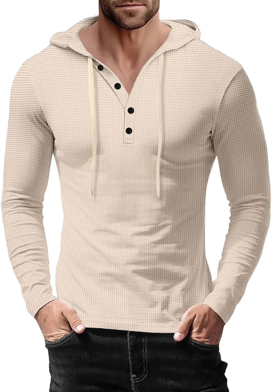 Men's Hoodie Sweatshirt Long Sleeve Button Down Henley Shirts Pullover Tops Drawstring Solid Casual Outdoor T-Shirt