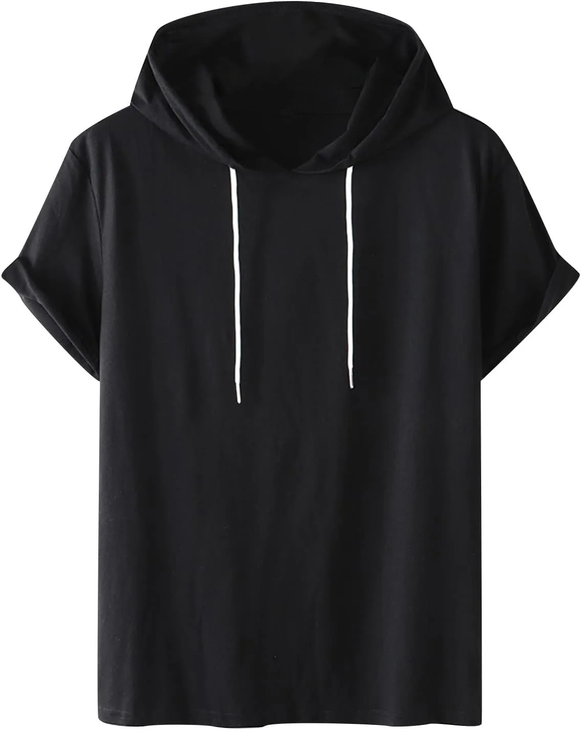 Mens Short Sleeve Hoodie Sweatshirts Drawstring Hooded Pullover Sports Tops