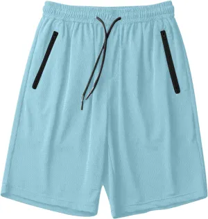 Mens Shorts Athletic Running Quick Dry Workout Shorts Lightweight Loose-Fit Basketball Bottom with Zipper Pockets