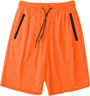 Mens Shorts Athletic Running Quick Dry Workout Shorts Lightweight Loose-Fit Basketball Bottom with Zipper Pockets