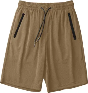 Mens Shorts Athletic Running Quick Dry Workout Shorts Lightweight Loose-Fit Basketball Bottom with Zipper Pockets