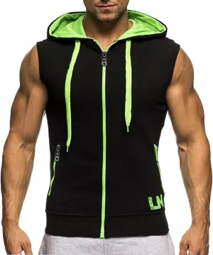 Mens Sleeveless Hoodies Shirts Full Zip Color Block Tank Tops Workout Outdoor Fashion Casual Running Sport T-Shirts