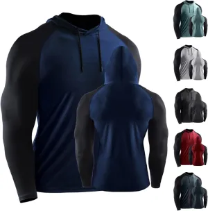 Men's Slim Fit Long Sleeve Hoodie Shirts with Drawstring Color Block Sweatshirt Casual Hooded Outdoor Pullover Tops
