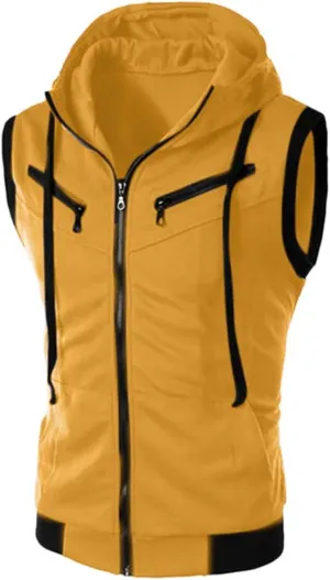 Mens Tank Top Hoodie Men's Hoodies Sleeveless Vest Slim Fit Zipper Gym Tank Top with Zip Pocket