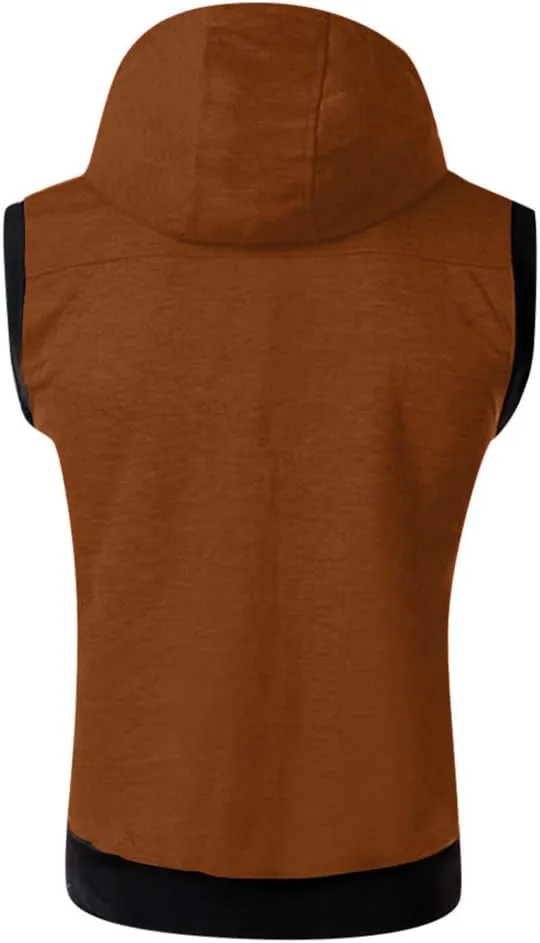 Mens Tank Top Hoodie Men's Hoodies Sleeveless Vest Slim Fit Zipper Gym Tank Top with Zip Pocket