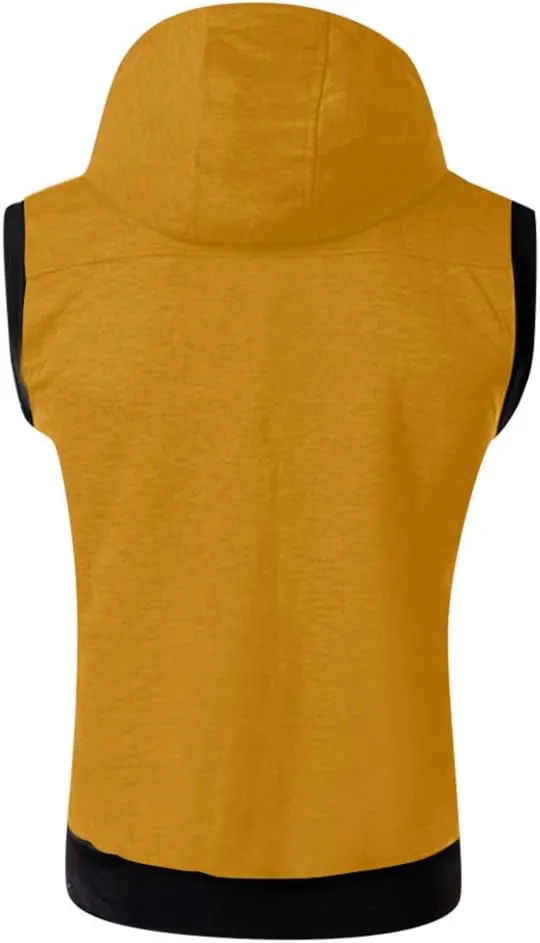 Mens Tank Top Hoodie Men's Hoodies Sleeveless Vest Slim Fit Zipper Gym Tank Top with Zip Pocket