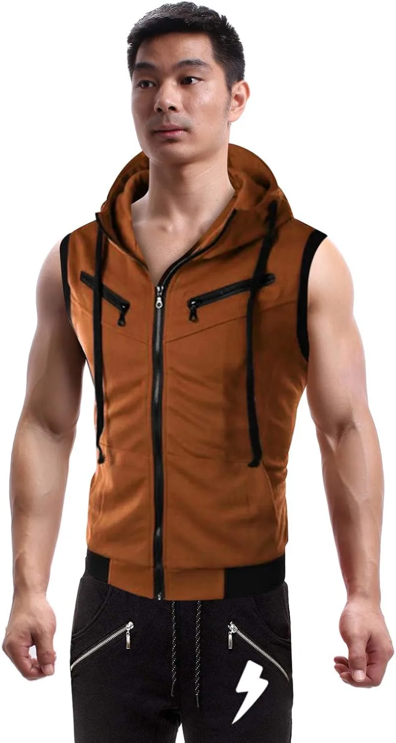 Mens Tank Top Hoodie Men's Hoodies Sleeveless Vest Slim Fit Zipper Gym Tank Top with Zip Pocket